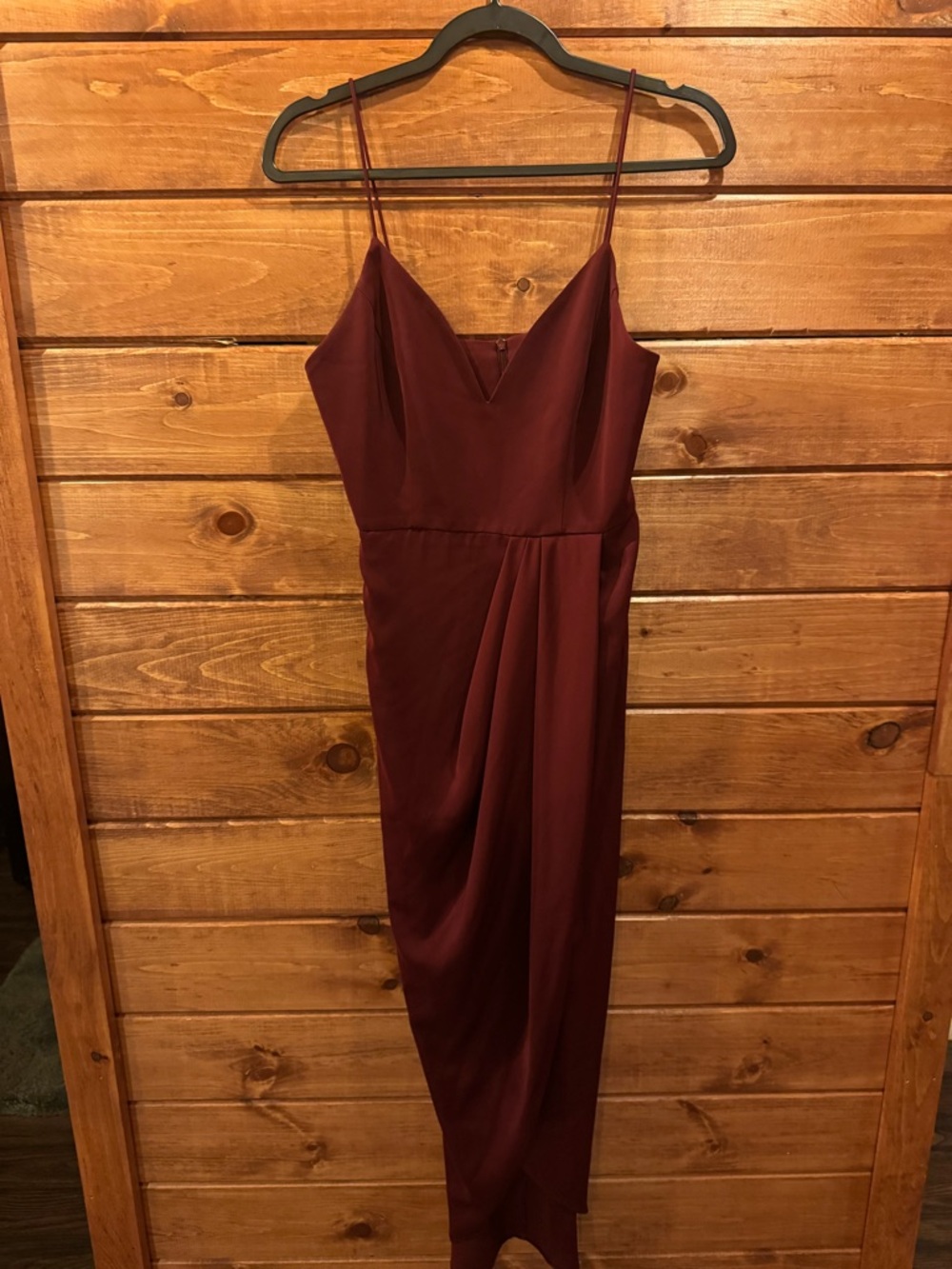 Spaghetti Strap Shona Joy V-Neck Midi Dress in Deep Burgundy